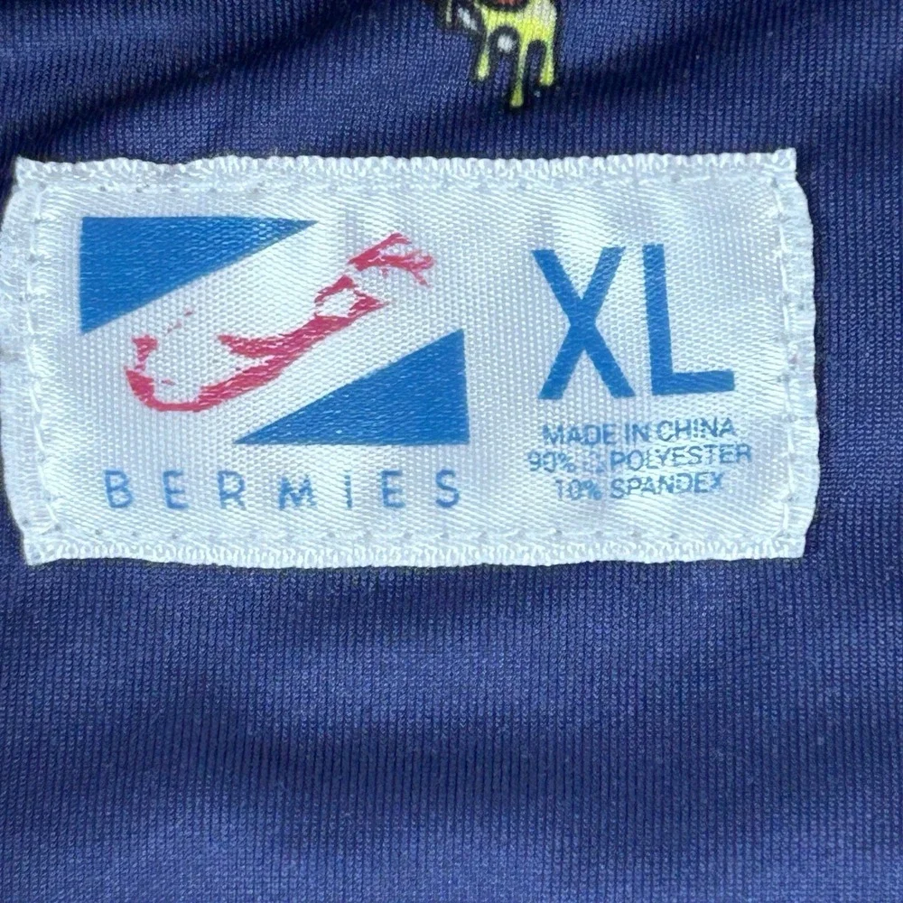 Bermies Polo Shirt Mens XL Blue Pizza All Over Print Golf Performance‎ Whimsy